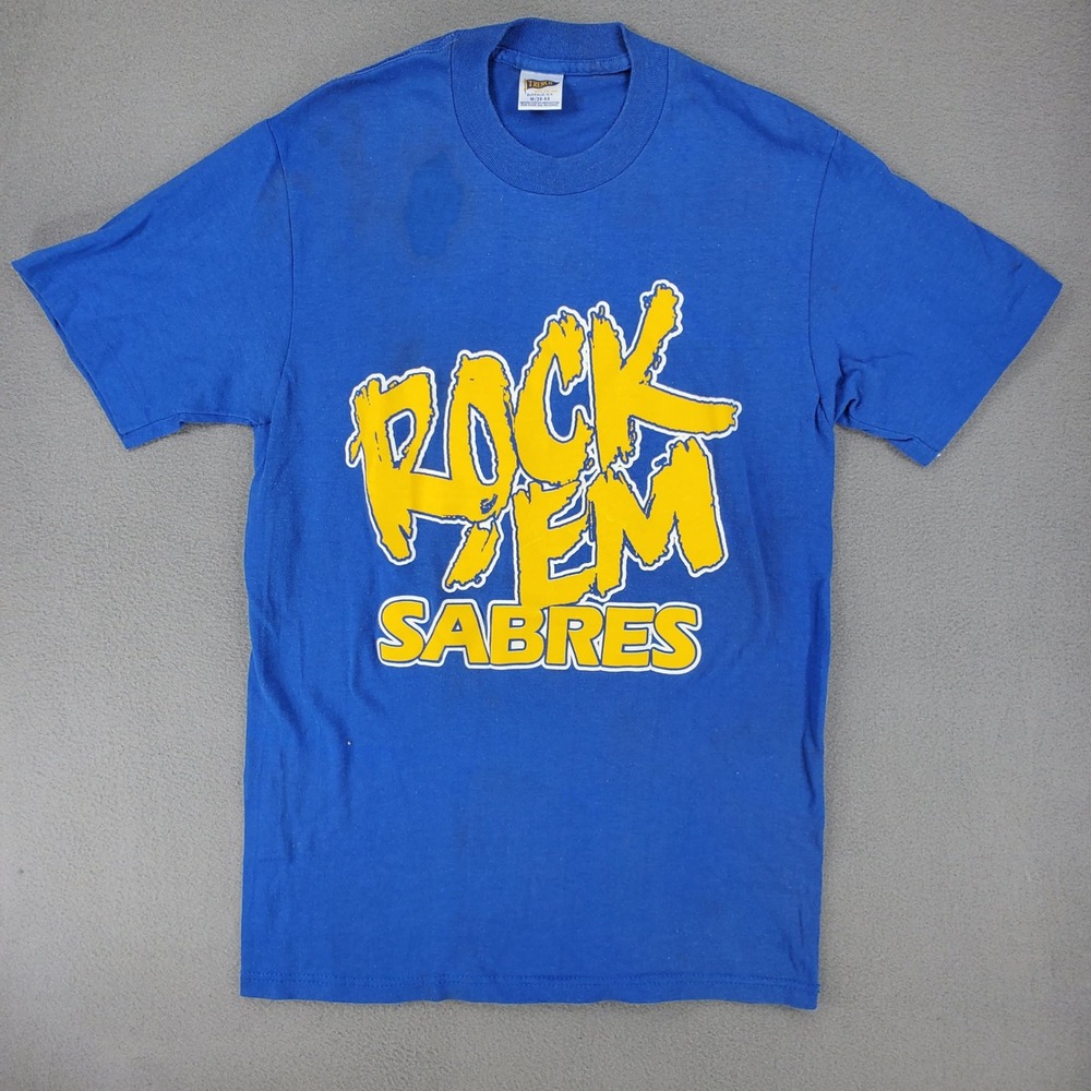 Trench Rock Em Sabres T-Shirt Mens M Blue Buffalo Hockey Vintage Graphic Tee